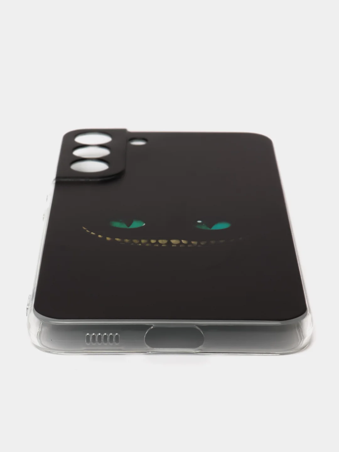 Черный чехол на Samsung Galaxy S22 Plus / Самсунг S22 Plus прозрачный, с рисунком, защита камеры