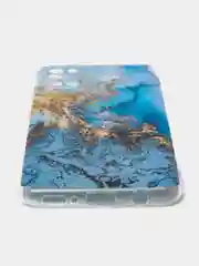 Голубой силиконовый чехол на Samsung Galaxy A31 / Самсунг А31 прозрачный с рисунком, защита камеры