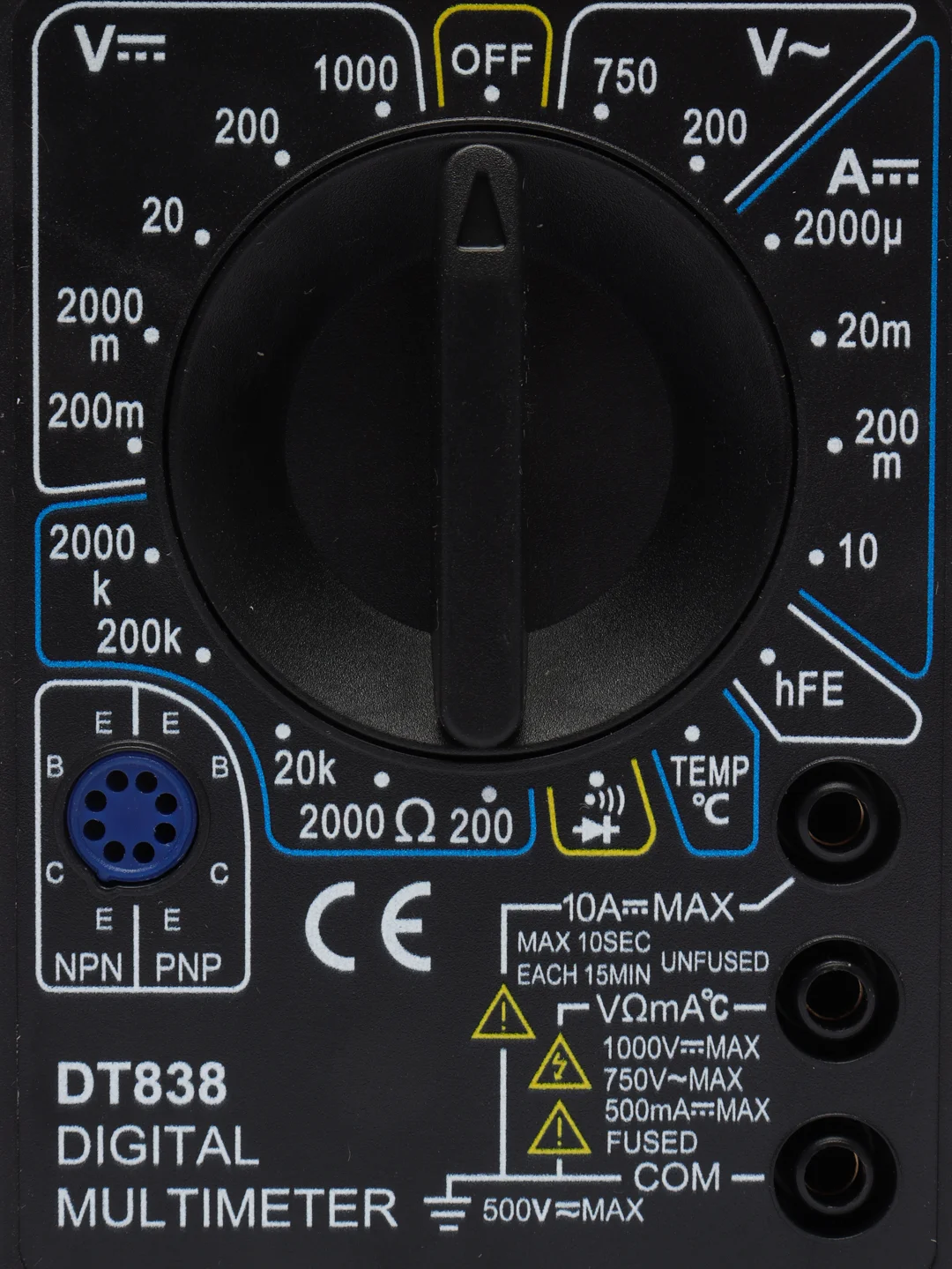Белый мультиметр dt-838 цифровой, с звуковой прозвонкой, с батарейкой