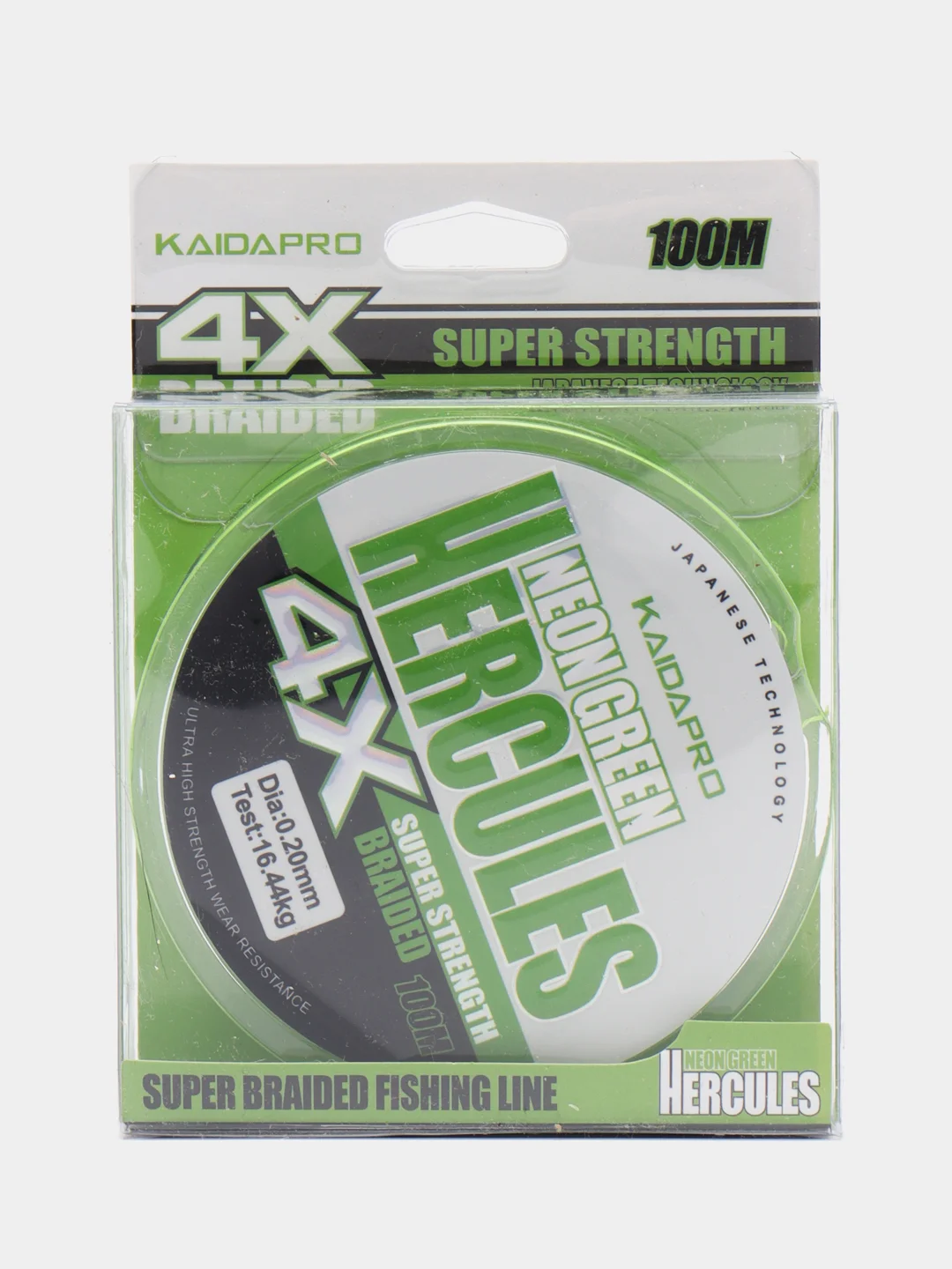 Плетенка 100 м, Kaida Hercules Neon Green 4X, плетеный шнур для рыбалки, леска