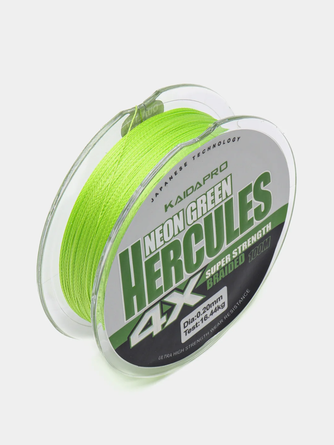 Плетенка 100 м, Kaida Hercules Neon Green 4X, плетеный шнур для рыбалки, леска