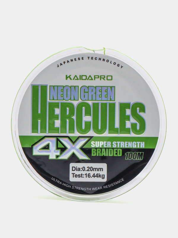 Плетенка 100 м, Kaida Hercules Neon Green 4X, плетеный шнур для рыбалки, леска