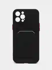 Черный силиконовый чехол для Apple iPhone 12 Pro Max,(Айфон 12про макс), с карманом для карт