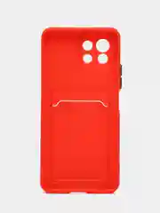 Красный чехол силиконовый для Xiaomi Mi 11 Lite, (Сяоми Ми 11 Лайт), с карман для карт, прозрачный