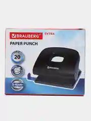 Дырокол для бумаги и листов канцелярский BRAUBERG "Extra", до 20 листов, черный, 229091