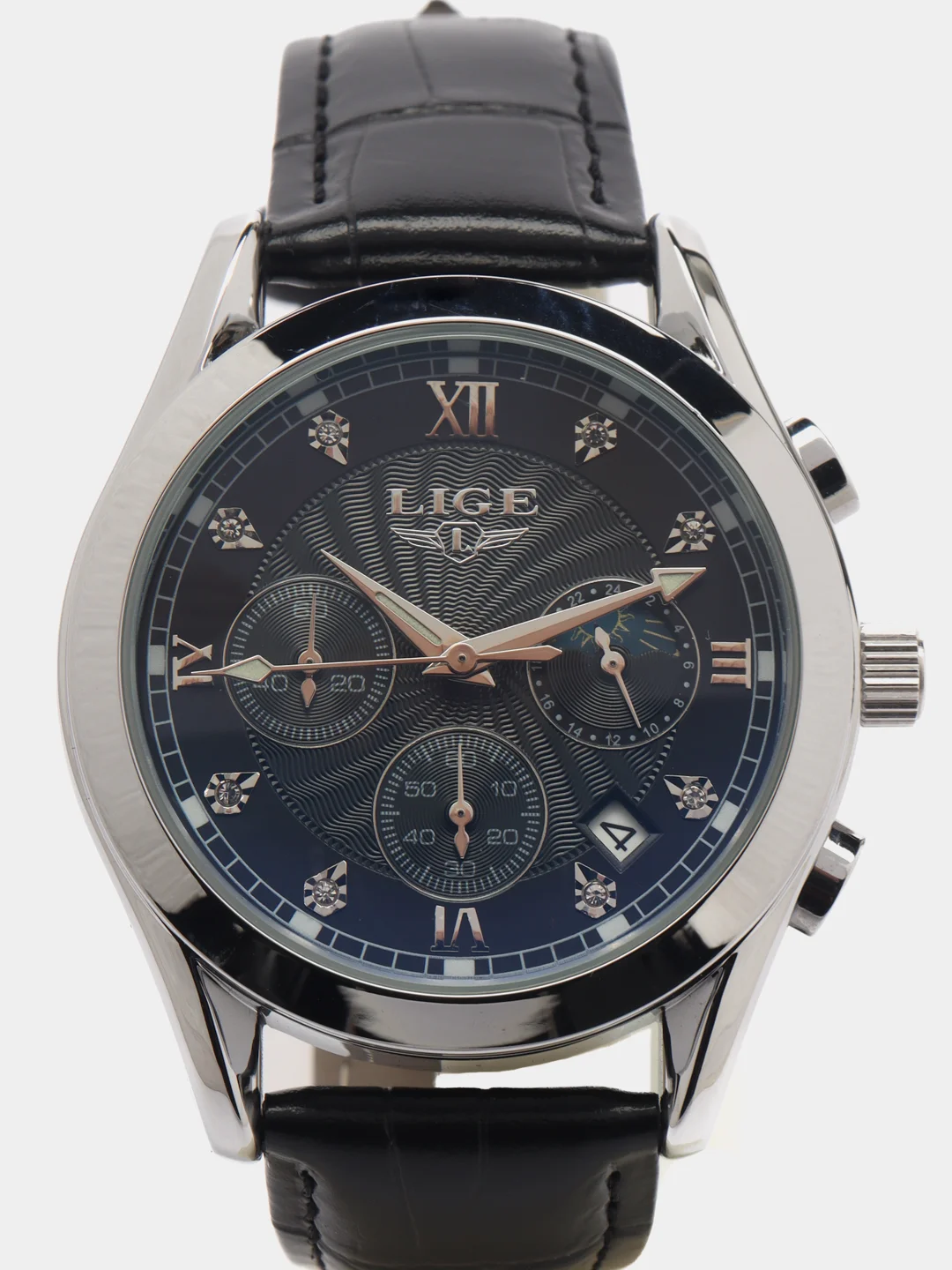Черный мужские наручные часы Lige LG8912, с хронографом, в подарочной упаковке