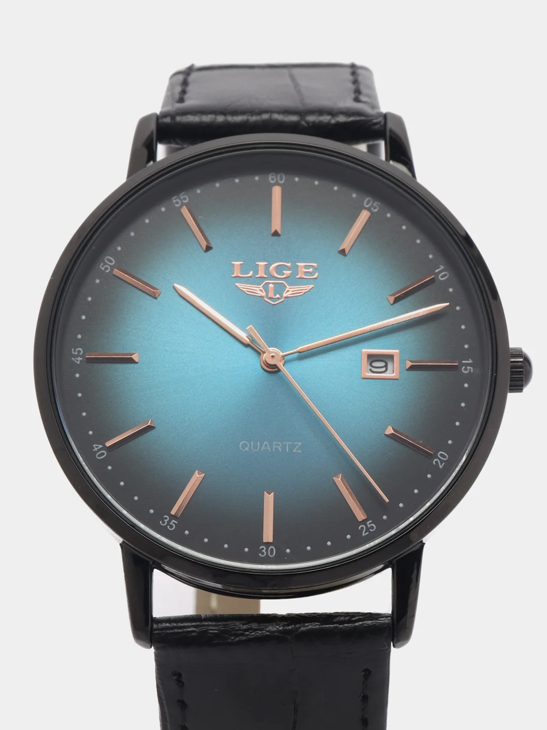 Бирюзовый мужские наручные часы Lige LG1004 c календарём в подарочной упаковке