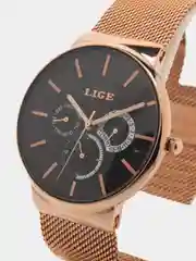 Бронзовый наручные часы Lige 9836 с хронографом, в подарочной упаковке