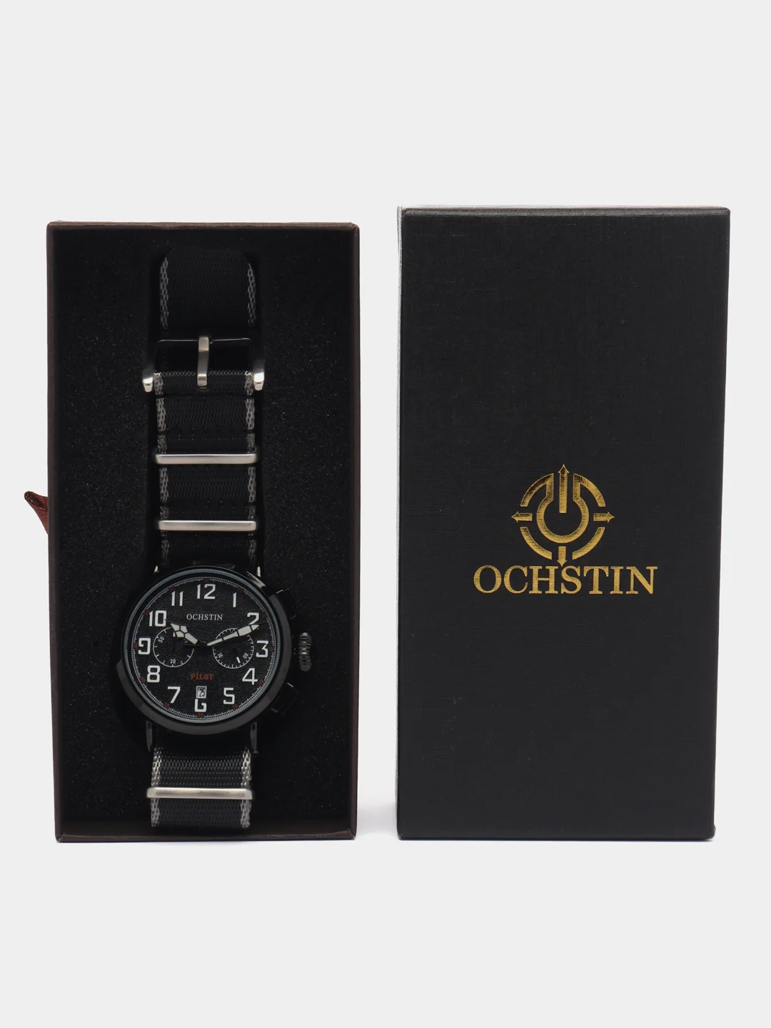 Черный мужские наручные часы Ochstin 7077A с нейлоновым ремешком и хронографом
