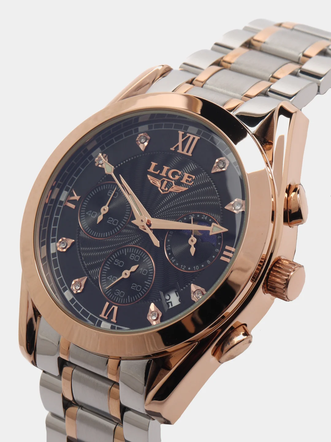 Серый мужские наручные часы Lige LG8912, с хронографом, в подарочной упаковке