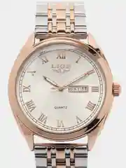Серый металлик мужские наручные часы Lige LG9904 с календарём, в подарочной упаковке
