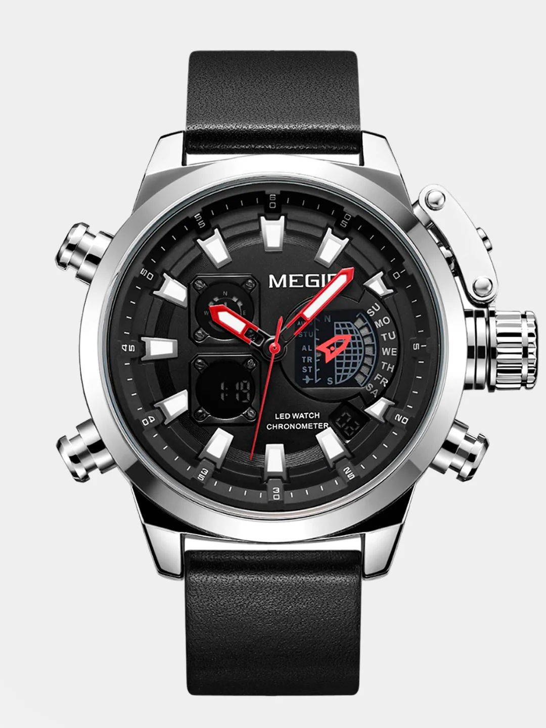 Серебряный мужские наручные часы Megir ML2090G с хронографом в подарочной упаковке