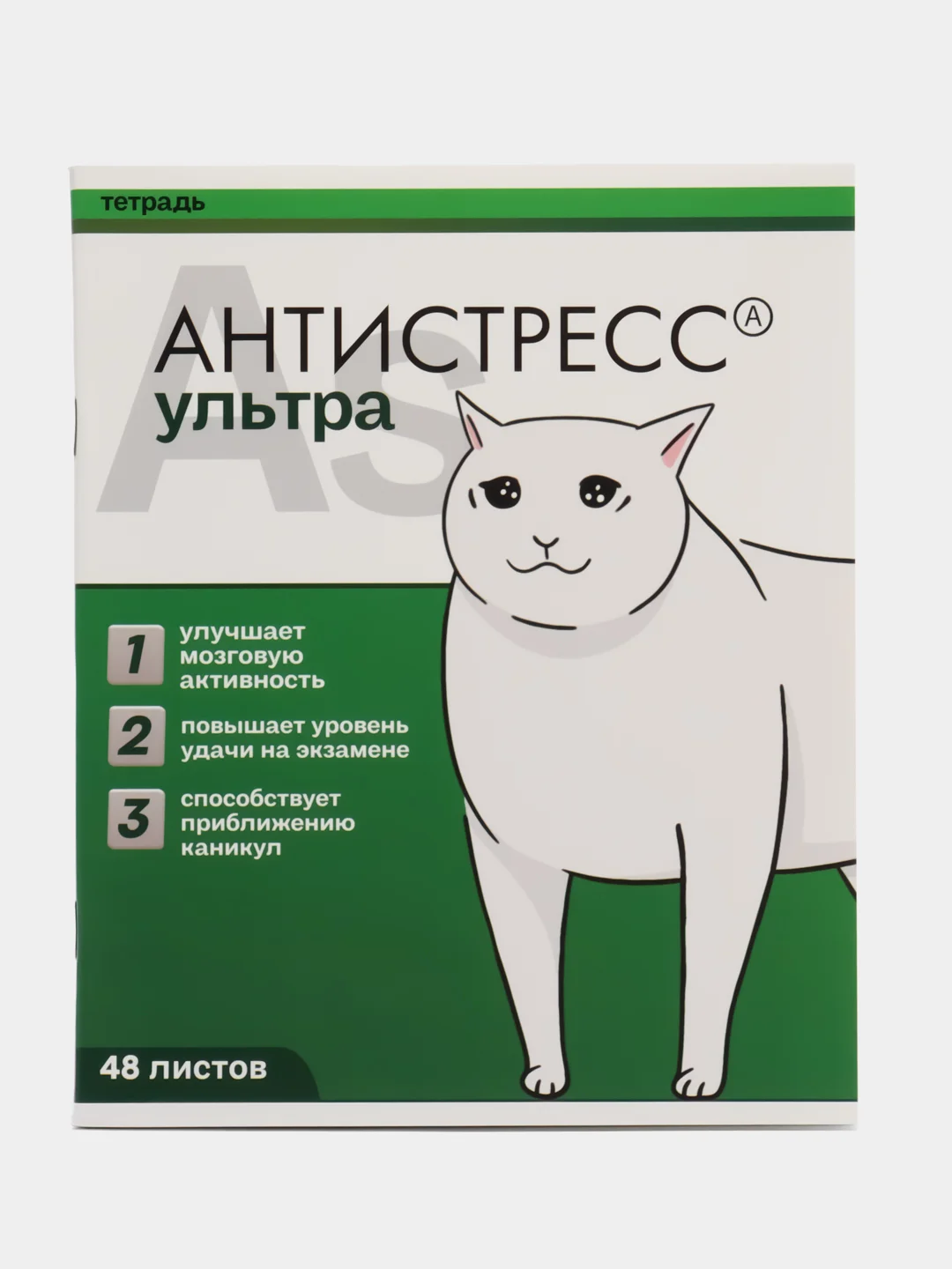 Зеленый тетрадь А5 общая 48 листов в клетку "Котики таблетки"