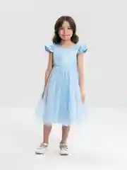 Голубой детское платье атласное, пышное