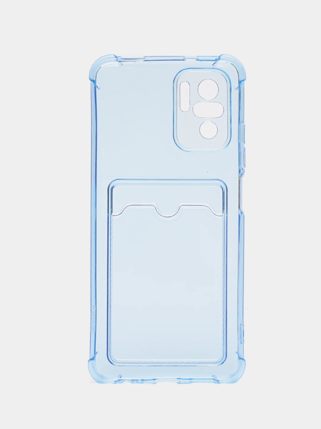 Голубой чехол противоударный Xiaomi Redmi Note 10, 10S, Poco M5s, прозрачный, с карманом для карты