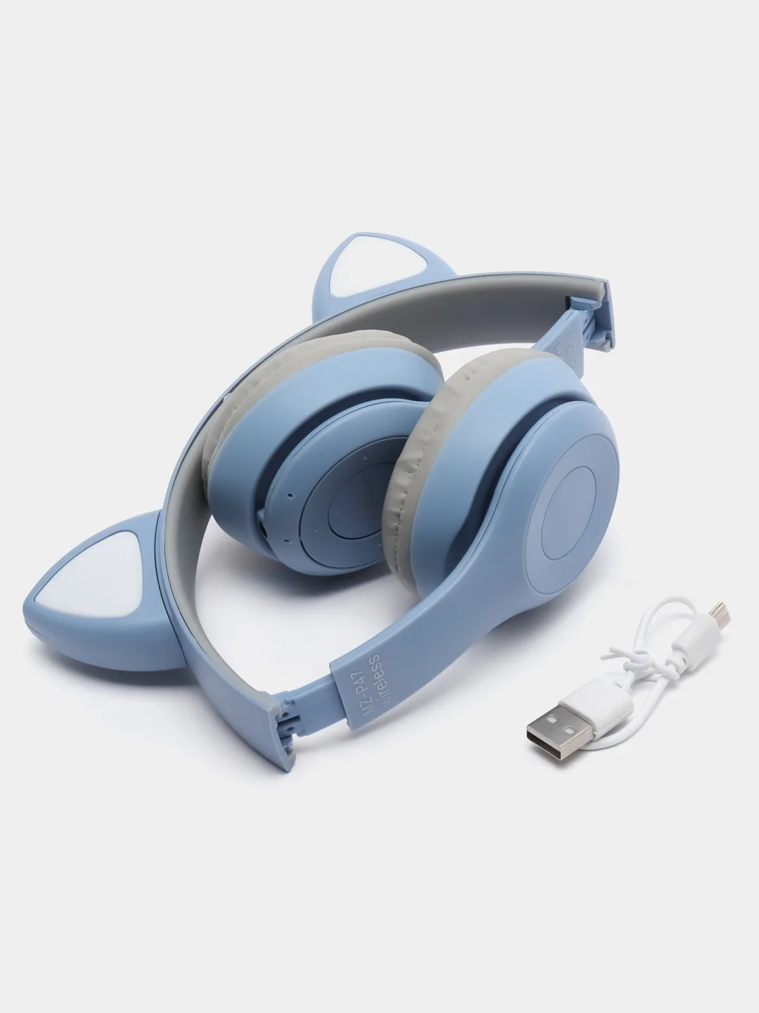 Голубой беспроводные наушники светящиеся ушки кошки MZ-P47 Bluetooth 5.0 с микрофоном, FM SD Mp3