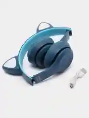 Синий беспроводные наушники светящиеся ушки кошки MZ-P47 Bluetooth 5.0 с микрофоном, FM SD Mp3