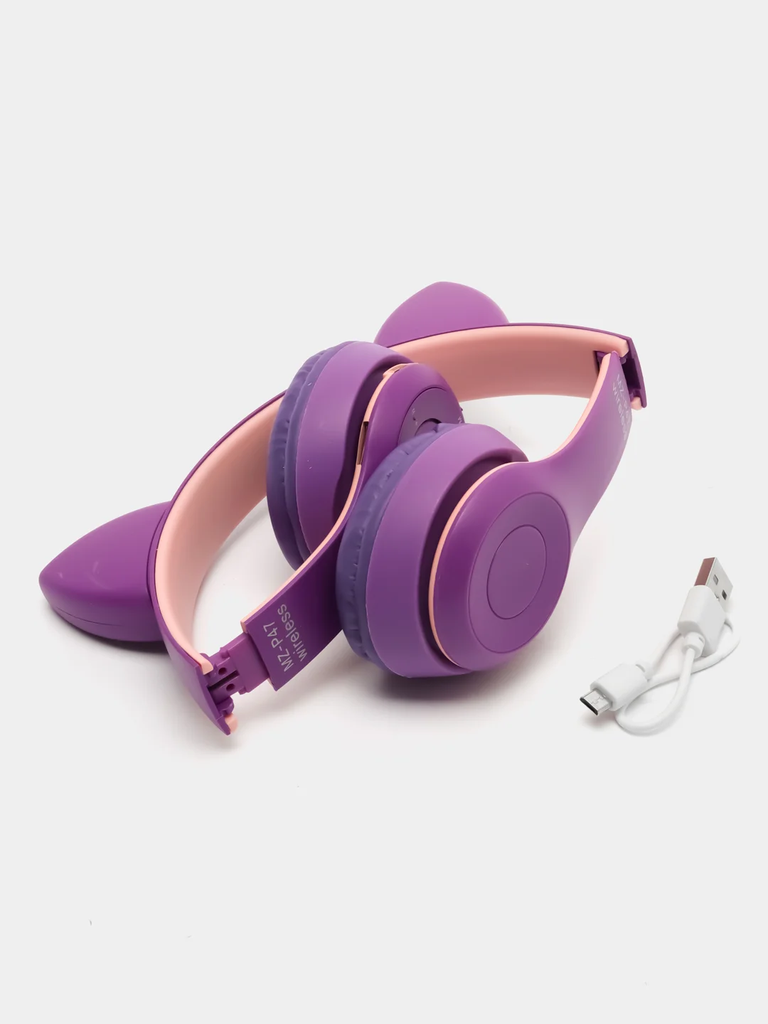 Фиолетовый беспроводные наушники светящиеся ушки кошки MZ-P47 Bluetooth 5.0 с микрофоном, FM SD Mp3
