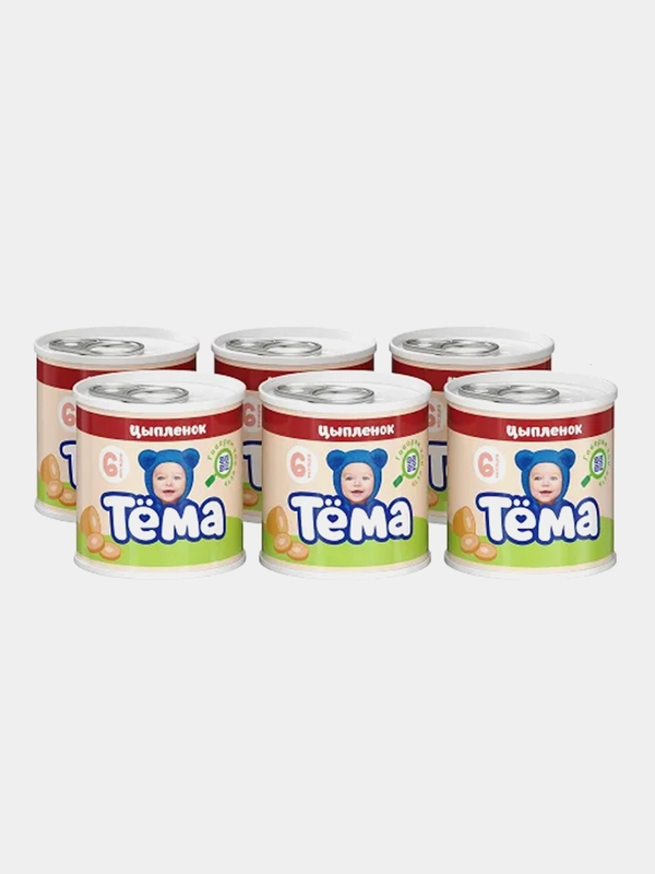 Пюре детское Тема, с цыплёнком, с 6 месяцев, 6 штук по 90 г