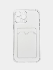Чехол с карманом для карт iPhone 11/XR/12/13/XS/6s/7/8/SE/Pro/Max/Plus/mini, силиконовый