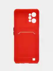 Красный силиконовый чехол для Realme C31 (Реалми С31), с карманом для карт, прозрачный