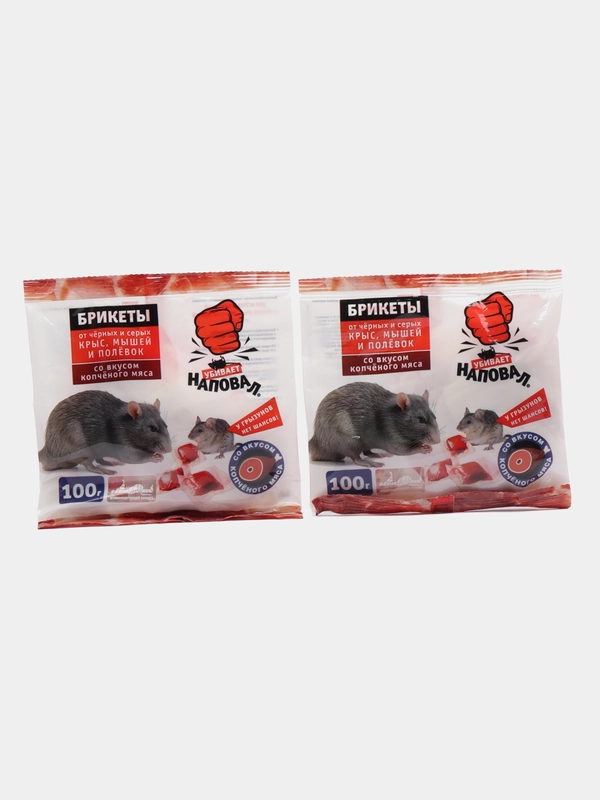 Набор 2шт от мышей и крыс Наповал, тесто-брикет со вкусом мяса, 2х100гр