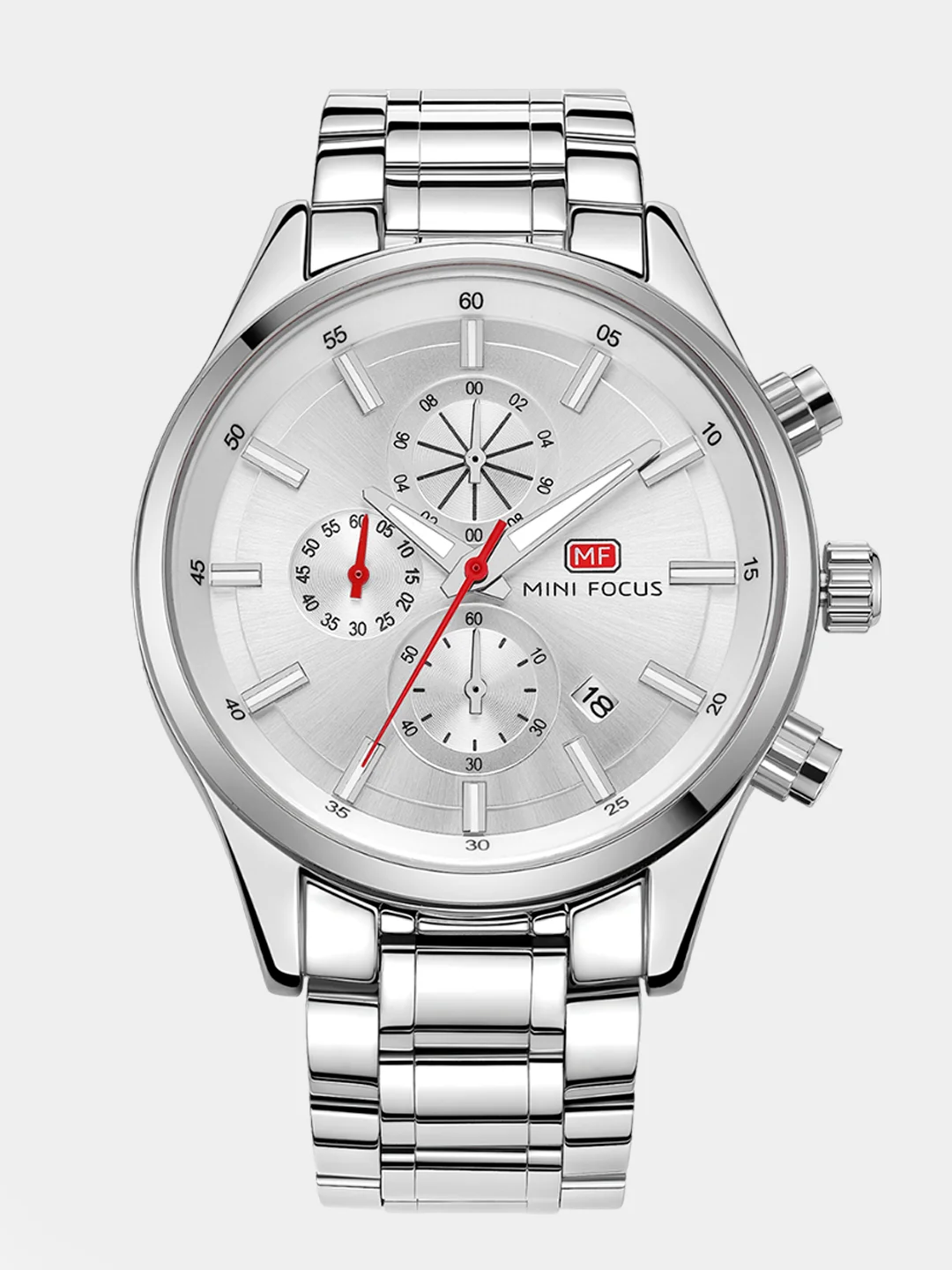 Серебряный мужские наручные часы Mini Focus MF0081G с хронографом, в подарочной упаковке