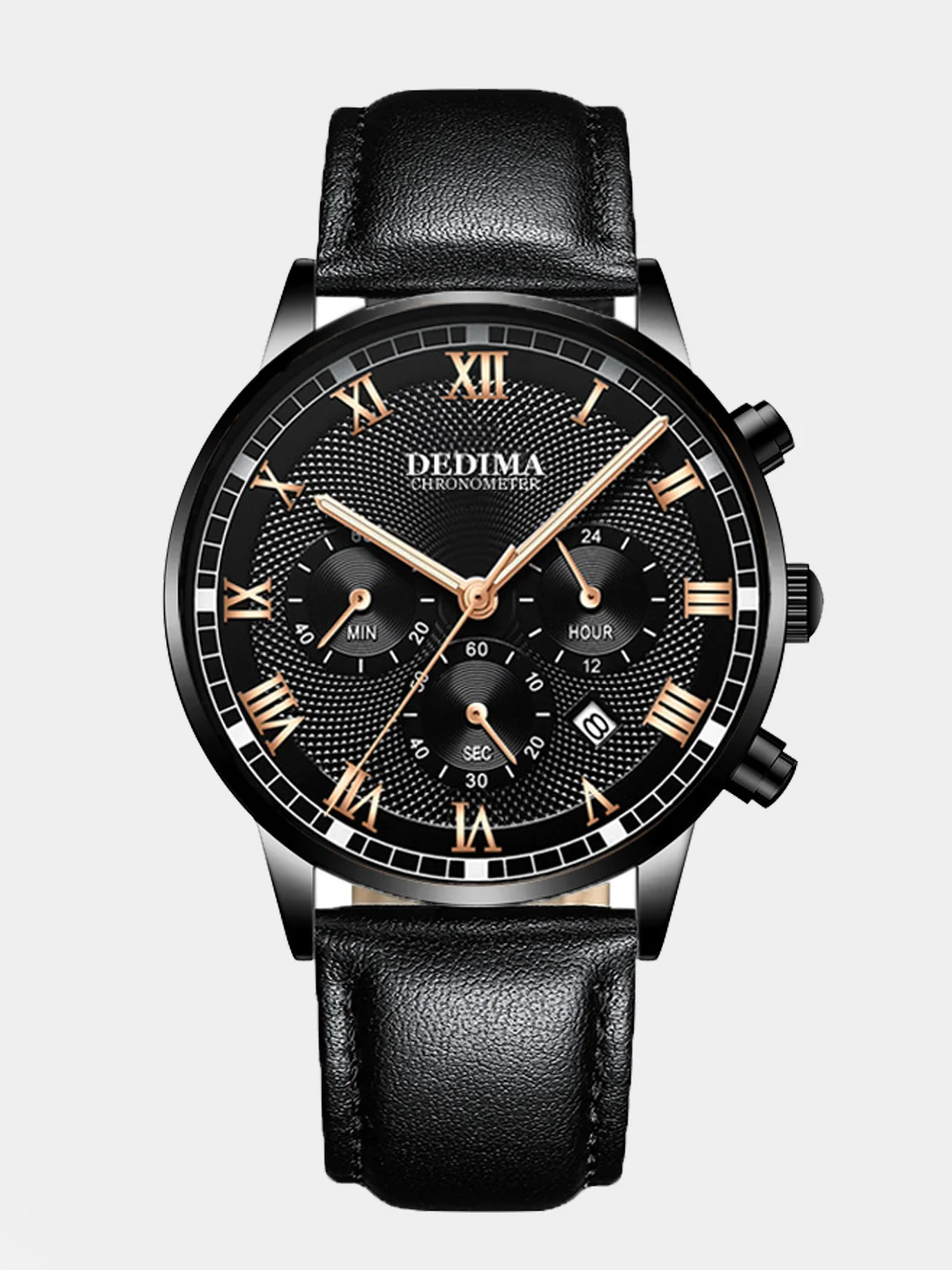 Хром мужские наручные часы Dedima D-156 с кожаным ремешком и хронографом