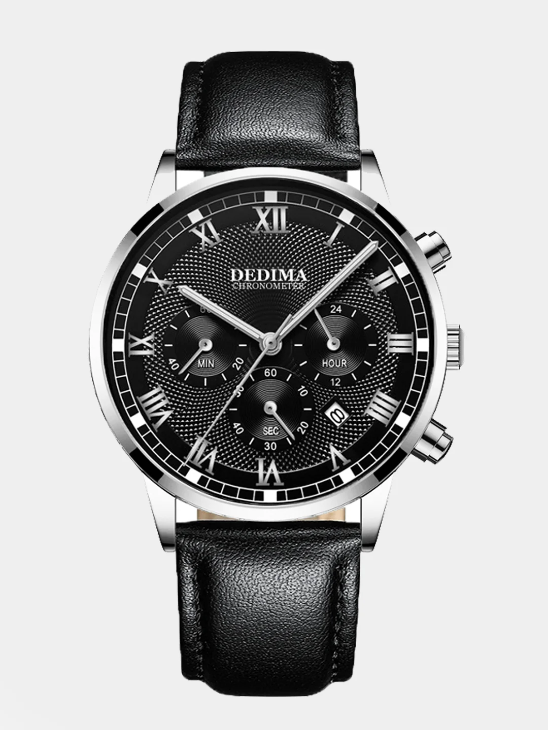 Серебряный мужские наручные часы Dedima D-156 с кожаным ремешком и хронографом