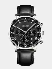 Серебряный мужские наручные часы Dedima D-156 с кожаным ремешком и хронографом