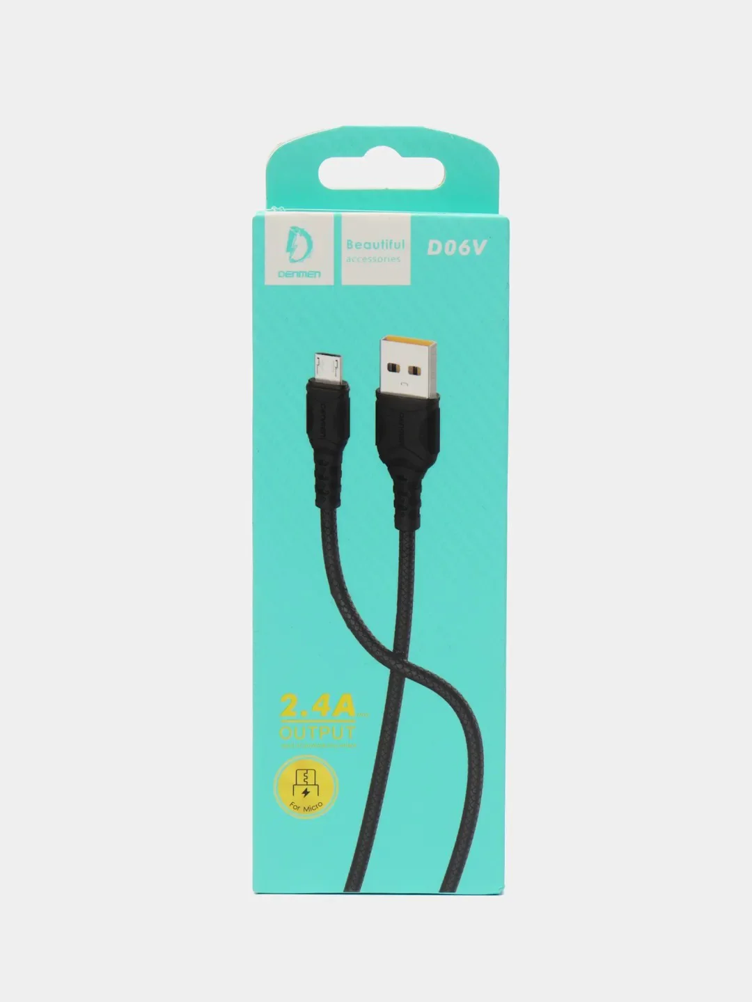 Черный usb кабель зарядный, 1.0м, DENMEN D06 2.4A, TypeC/MicroUSB/Lightning для Android и iPhone
