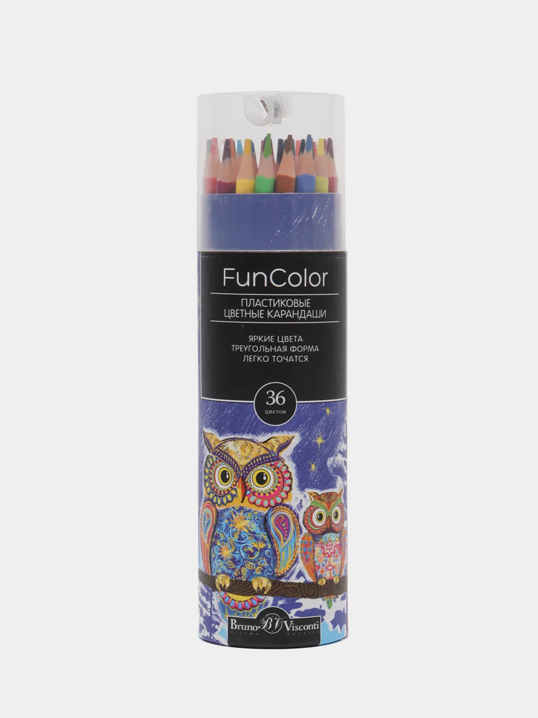 Шоколадный карандаши цветные 12, 18, 24, 36 цветов Funcolor пластиковые, в картонной тубе