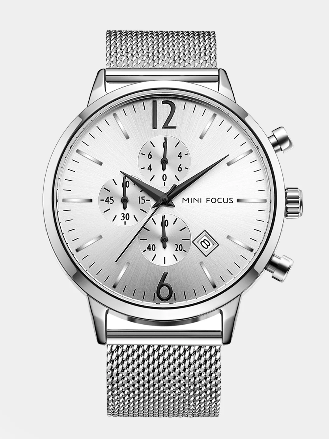 Серебряный мужские наручные часы Mini Focus MF0185G, с хронографом, в подарочной упаковке