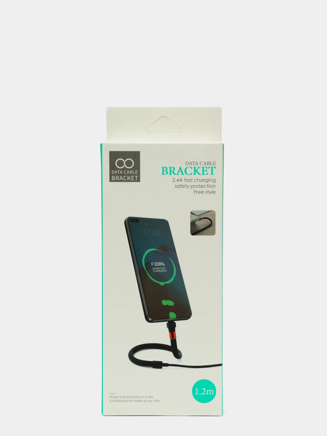 Черный кабель для зарядки телефона, Lightning, 2.4А, передача данных, с функцией подставки
