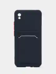 Темно-синий силиконовый чехол для Xiaomi Redmi 9A (Сяоми Редми 9А), с карманом для карт, прозрачный