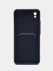 Темно-синий силиконовый чехол для Xiaomi Redmi 9A (Сяоми Редми 9А), с карманом для карт, прозрачный