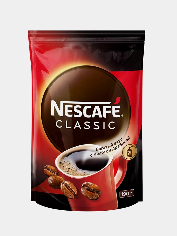 Кофе растворимый NESCAFE Classic, с добавлением натурального жареного молотого кофе, 190 г
