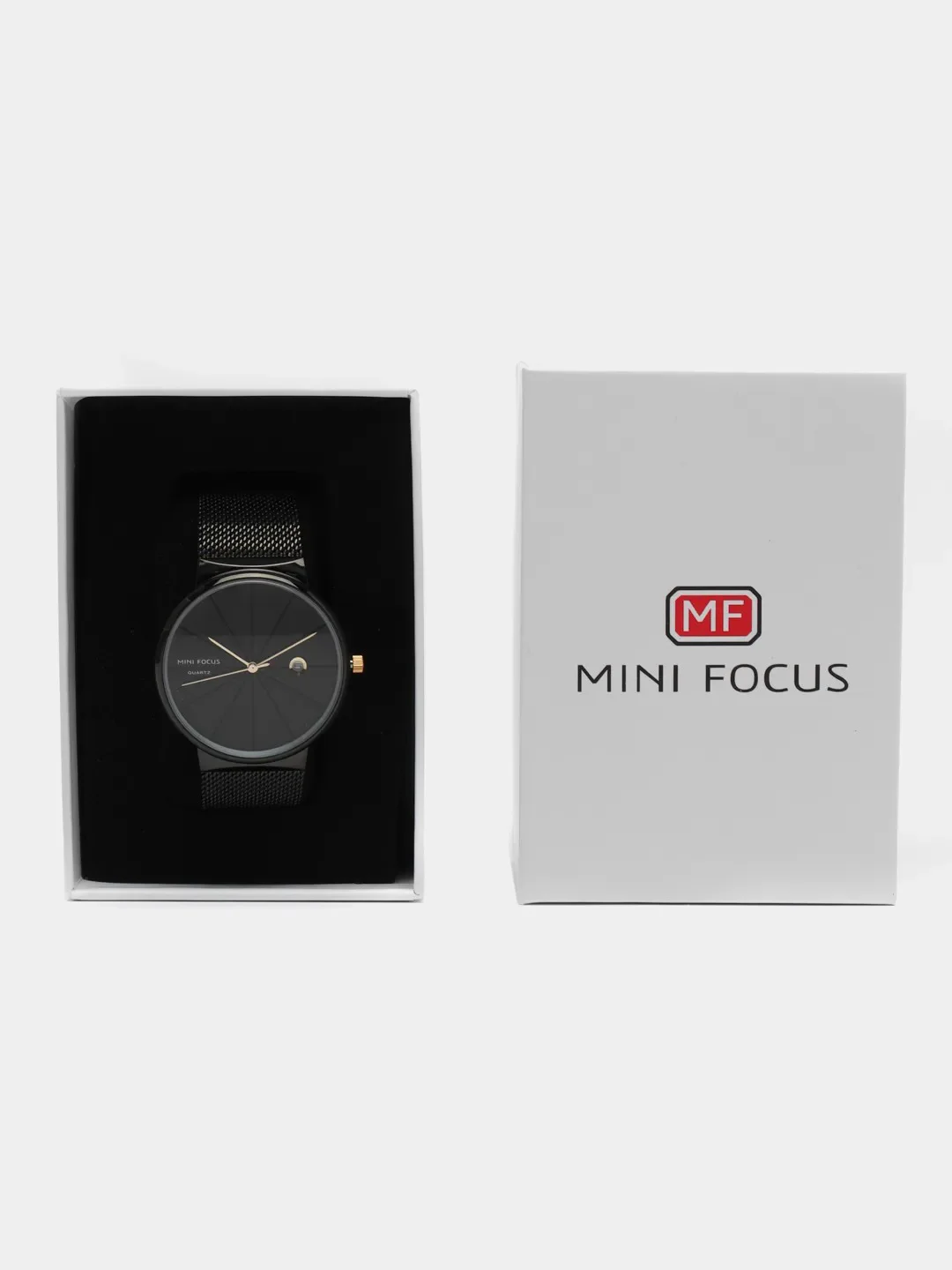 Черный мужские наручные часы Mini Focus MF0176G с календарём, в подарочной упаковке
