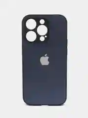 Черный чехол для iPhone (Айфон) 13, 14, Pro, силиконовый, матовой, стеклянная панель