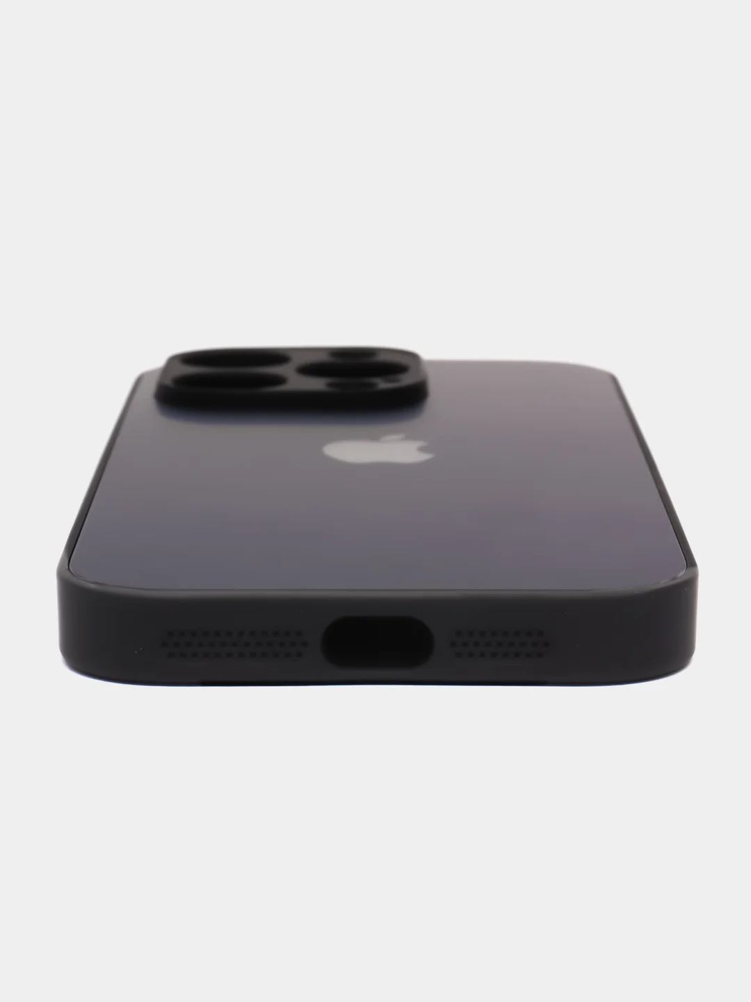 Черный чехол для iPhone (Айфон) 13, 14, Pro, силиконовый, матовой, стеклянная панель