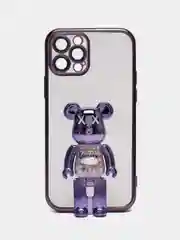Фиолетовый чехол на Айфон с BearBrick медведь держателем подставкой IPhone XR, 11, 12, 13, 14 Pro Max