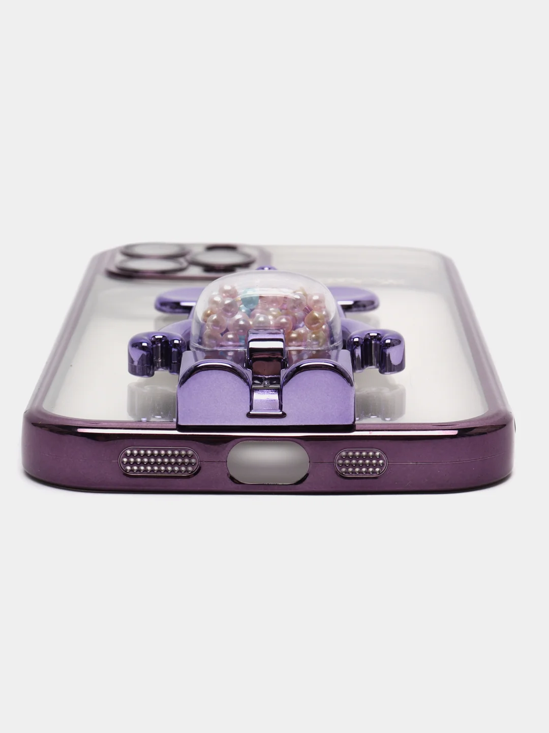 Фиолетовый чехол на Айфон с BearBrick медведь держателем подставкой IPhone XR, 11, 12, 13, 14 Pro Max