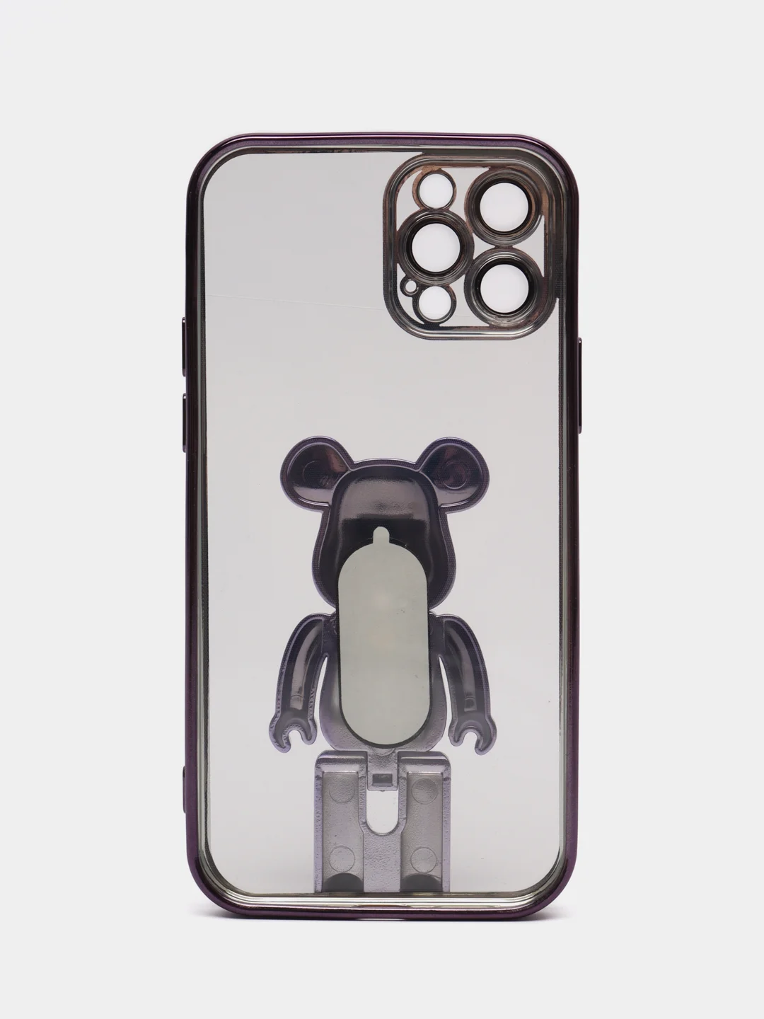 Фиолетовый чехол на Айфон с BearBrick медведь держателем подставкой IPhone XR, 11, 12, 13, 14 Pro Max
