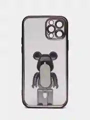 Фиолетовый чехол на Айфон с BearBrick медведь держателем подставкой IPhone XR, 11, 12, 13, 14 Pro Max