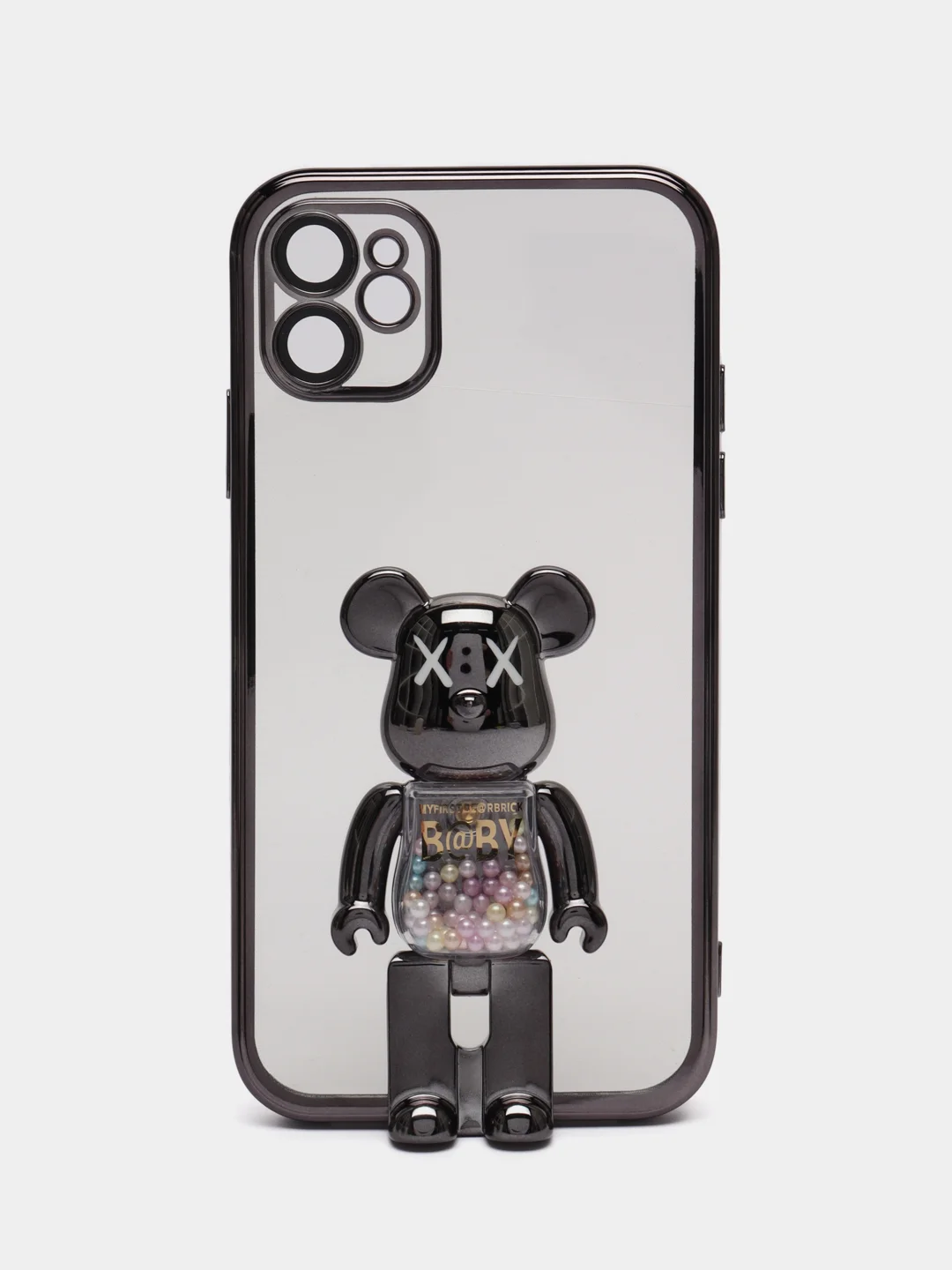 Фиолетовый чехол на Айфон с BearBrick медведь держателем подставкой IPhone XR, 11, 12, 13, 14 Pro Max