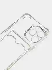 Голубой чехол для iPhone 11/12/13/14/Pro/Max/XR/7/8 прозрачный с отделом-карманом отсеком для карт