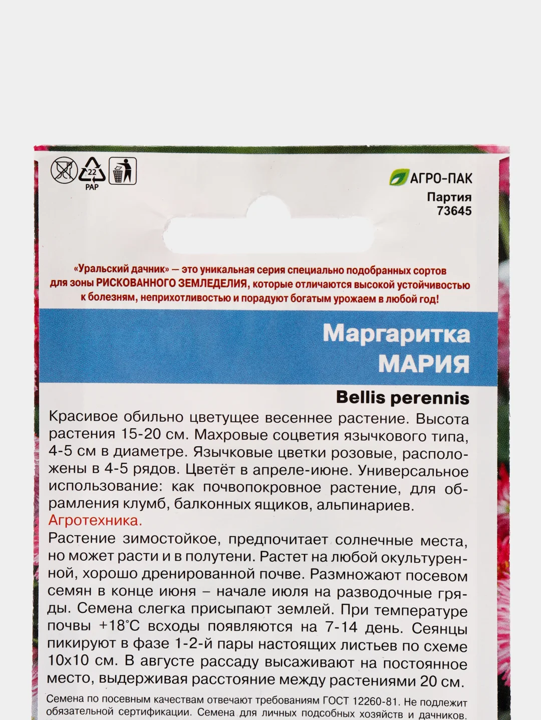 Маргаритка Мария, семена, цветы