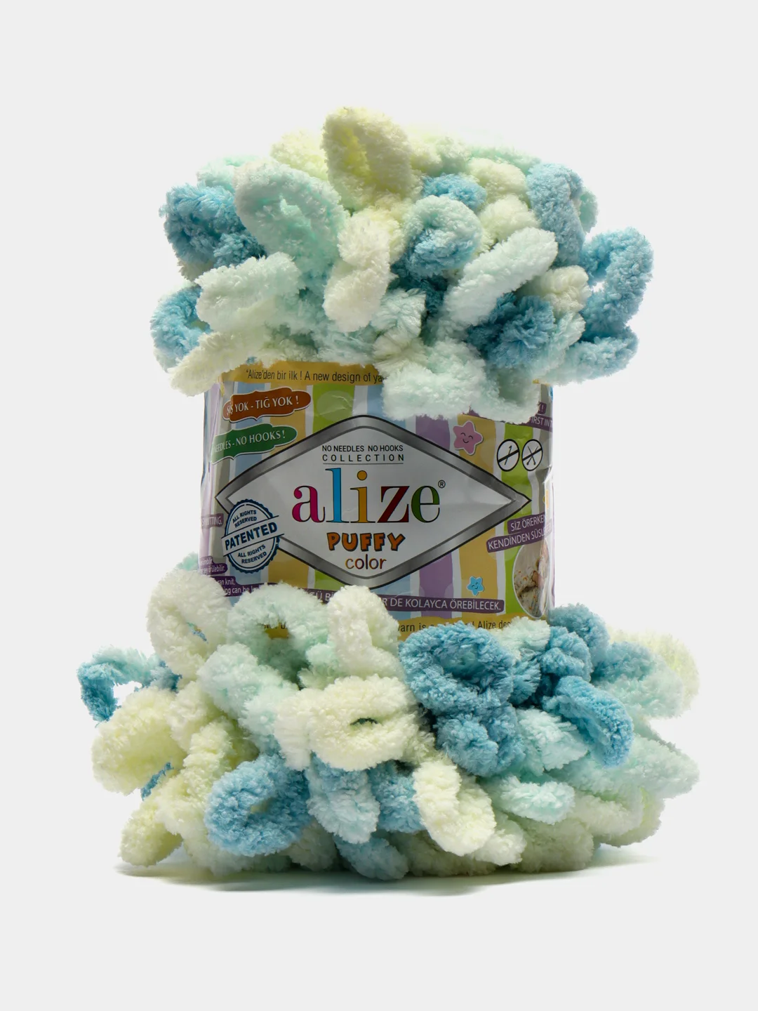 Бирюзовый пряжа Alize Puffy Color, петельки большие, 100 г, 9 м