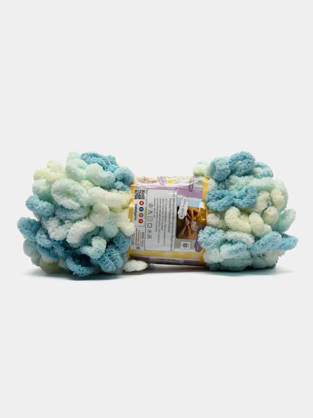 Бирюзовый пряжа Alize Puffy Color, петельки большие, 100 г, 9 м