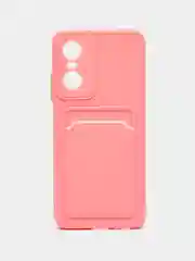 Розовый силиконовый чехол для Tecno POP 6 Pro (Техно Поп 6 Про), с карманом для карт, прозрачный